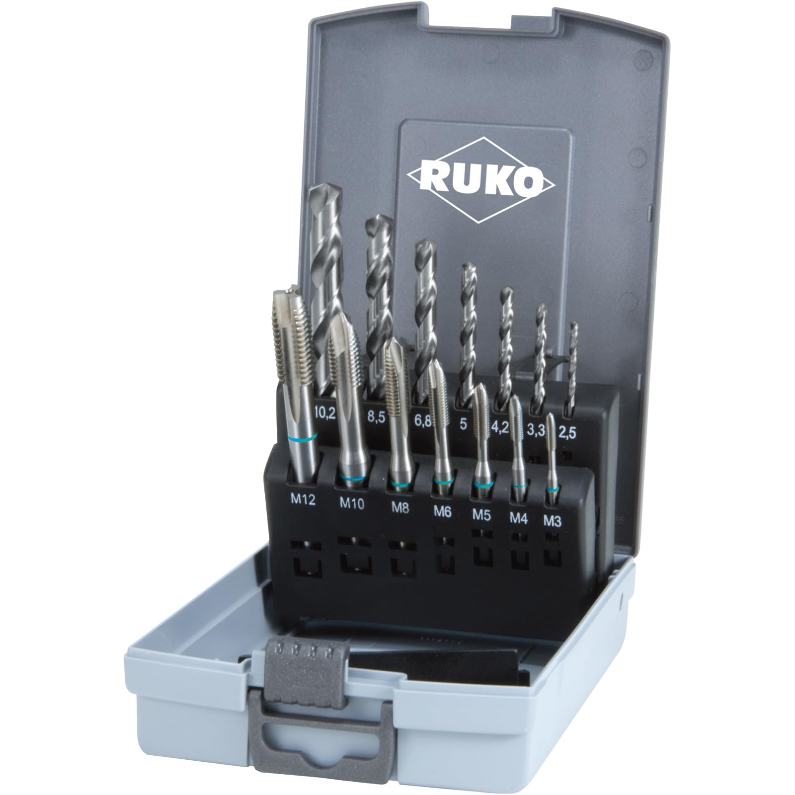 RUKOHSS Machine Tap Set in Plastic Case, Bright Finish, 14 Pieces, R245048RO