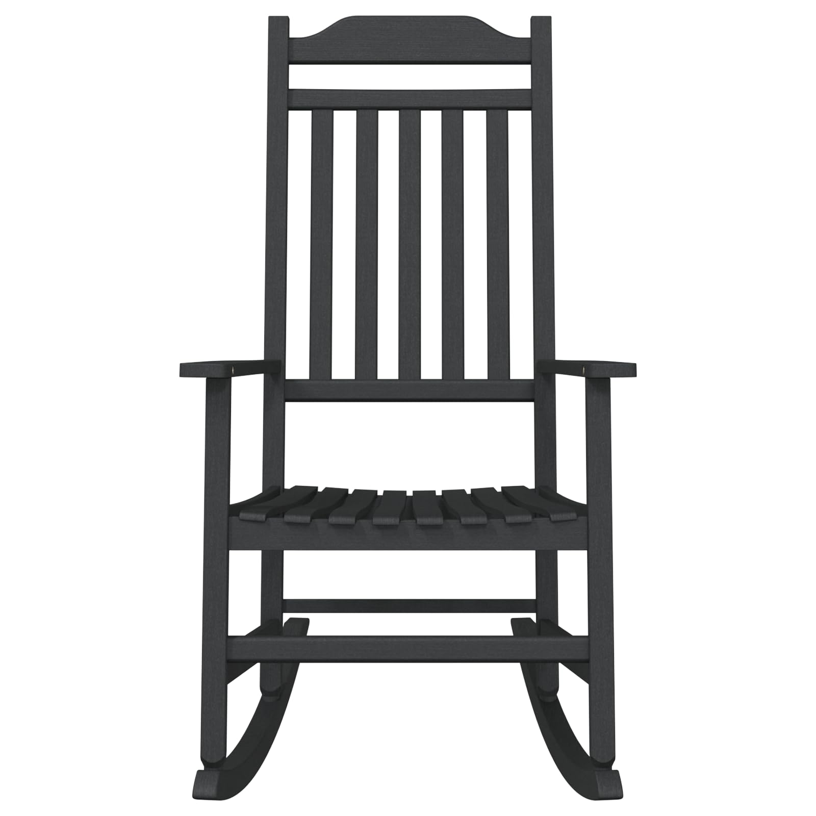 Fotel bujany ogrodowy, czarny, 65 x 84 x 114 cm, HDPE, naturalne drewno, fotel outdoorowy o rustykalnym wyglądzie, na balkon, taras i do ogrodu