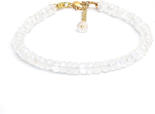 Gempires Rainbow Moonstone Beaded Bracelet June Birthstone Handmade Jewelry Hypoallergenic 8 Inch Gold Plated Lightweight New Beginning Bracelets