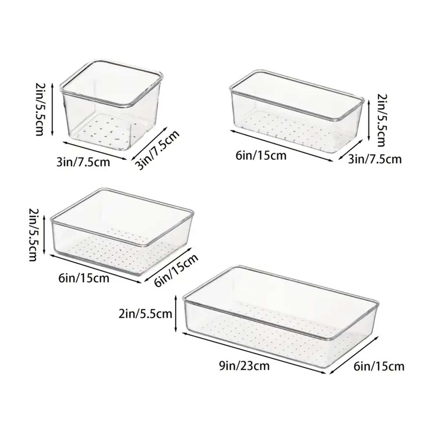 Generico Set versatile di organizer for cassetti da 10 pezzi: vassoi e divisori in plastica trasparente in 4 dimensioni(7PCs)