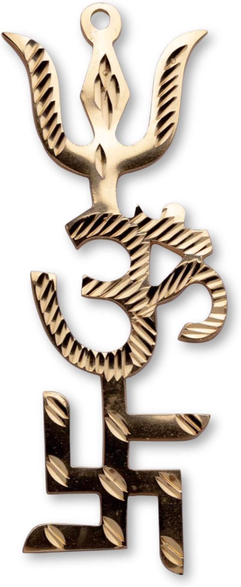 Plus Value Brass Swastik Om Trishul Wall Hanging Vastu Trishakti Yantra Home Office Main Door Entrance Protection Decor Astrology Positivity (4 Inches, Gold)