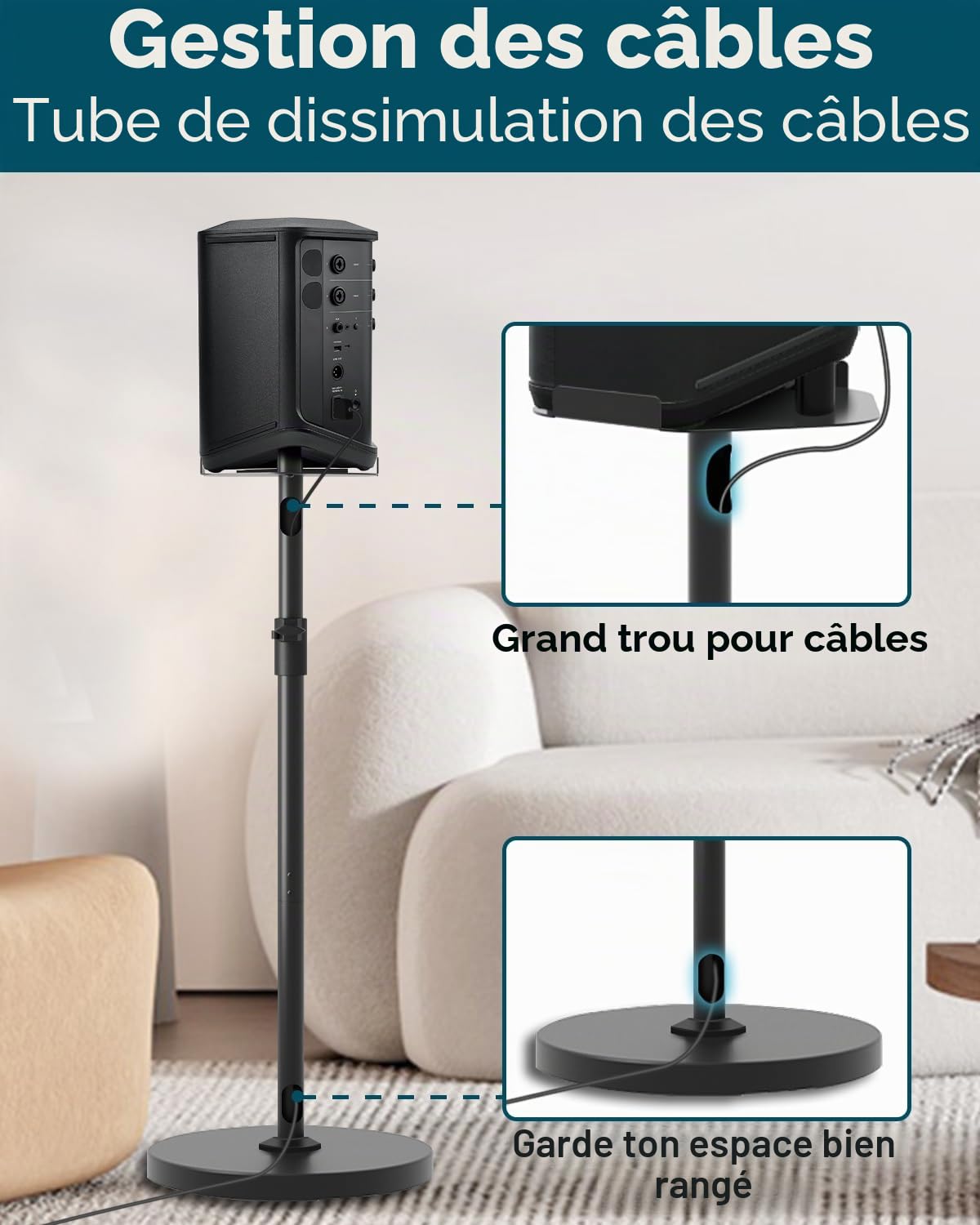 Support réglable en hauteur pour Bose S1 Pro/S1 Pro Plus/S1 Pro + support de sol, support d'enceintes, réglable en hauteur de 114 à 137 cm, pour haut-parleurs jusqu'à 9 kg, pour Bose S1 Pro