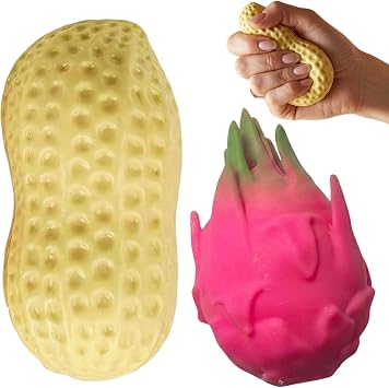 2 PCS Peanut Squishy and Dragon Fruit Squishy, Fruit Squishies for Relaxation, Jumbo Squishies Used for Office Workers to Focus and Travelers to Recreational Activities