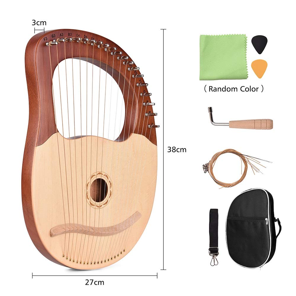 Lyre Harpe 19 Cordes Métal - Corps Acajou & Épicéa Massif, Selle Fer, Clé Accord, Sac Transport - Son Chaud & Puissant