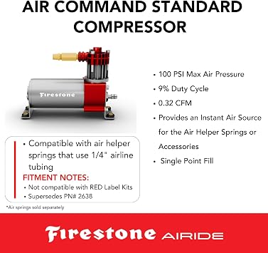 Firestone Airide 2922 Air Command Single Wireless App & Remote Standard Compressor Kit fits Air Helper Springs (1/4 Tubing) | 100 PSI | Single Path | Easy Installation