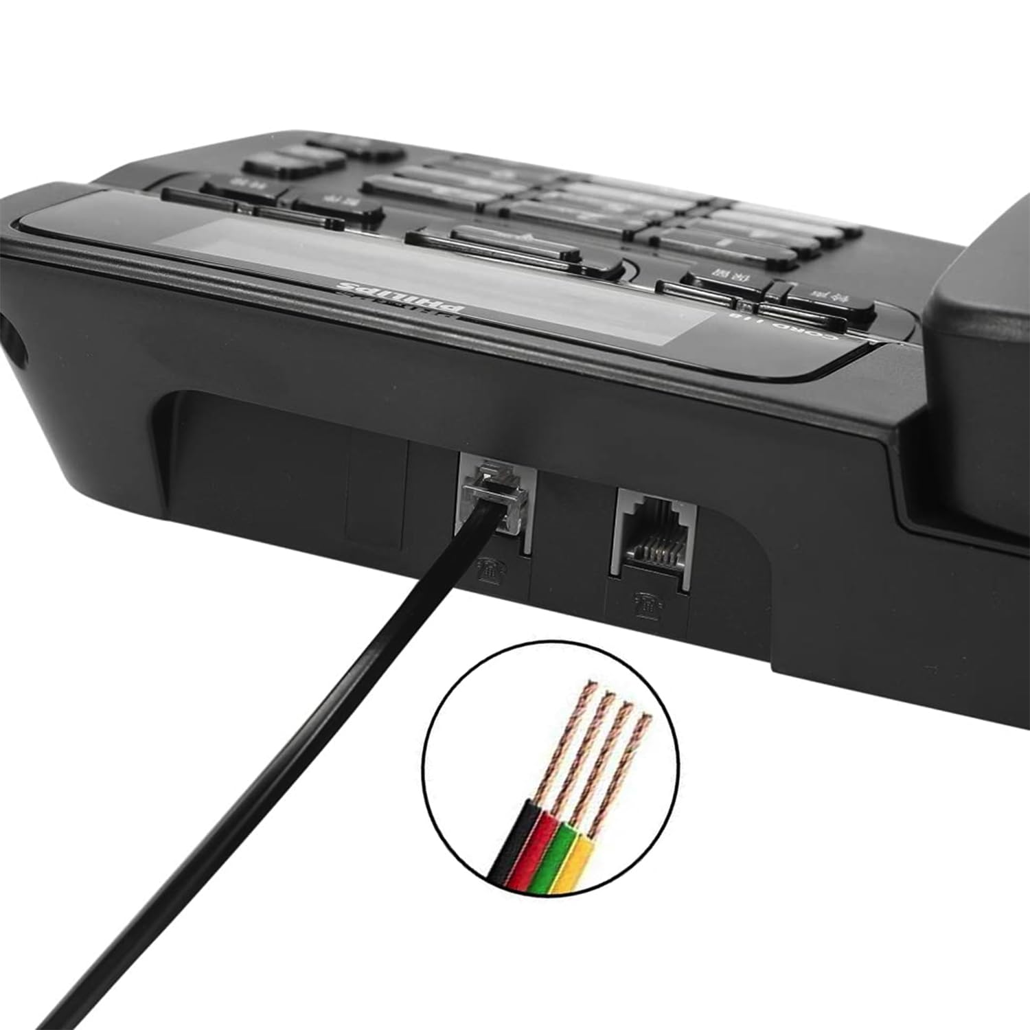 Paquete de 4 cables de extensión para teléfono, cable de teléfono con enchufe RJ11 estándar (6P4C), negro, para teléfonos fijos, fax, módems, contestadores automáticos