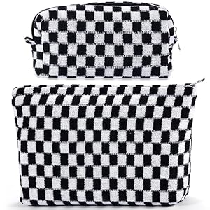 ZLFSRQ 2Pcs Checkered Makeup Bag for Women Large and Small Capacity Black Cosmetic Bag Set Travel Makeup Pouch for Purse Zipper Toiletry Organizer Cute Y2K Aesthetic Trendy Makeup Brushes Storage Bag