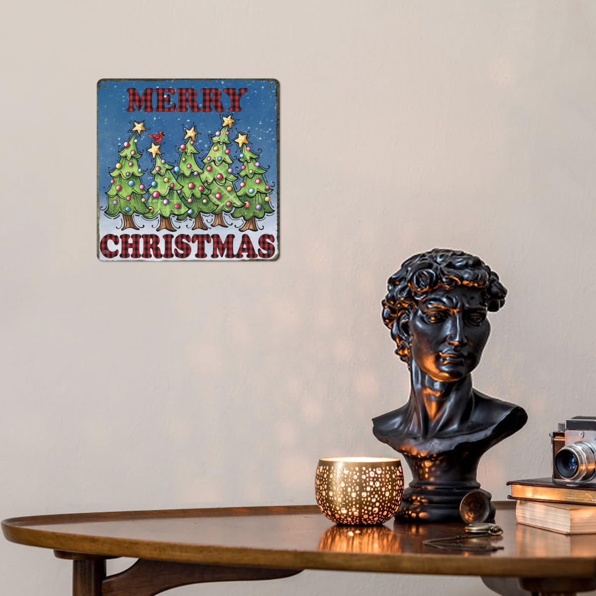 Targa in metallo retrò con scritta Merry Christmas Light in Snow Night, per biblioteca, bar, soggiorno, cucina, bagno, decorazione per la stanza in stile retrò, per garage, 20 x 30 cm