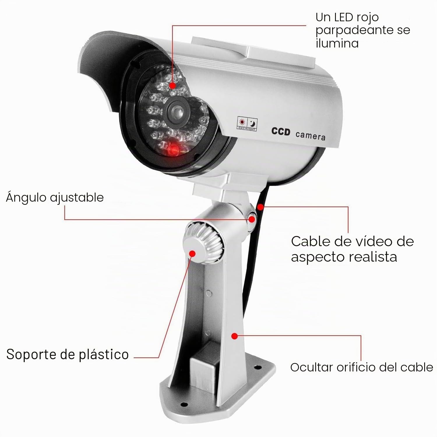 ERWEY 2 cámaras Falsas simuladas de Seguridad alimentadas por energía Solar con LED Parpadeante, Plata
