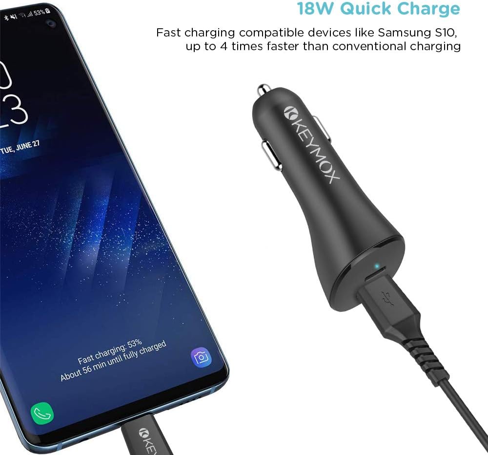 36W 2-Port Car Charger,iPhone 12 Fast Charger,KEYMOX 18W Car Adapter with Type C Power Delivery and Quick Charge 3.0,for iPhone 12/12 Mini/12 Pro Max /11 Pro,Samsung S10,Nintendo Switch,Pixel and more : Cell Phones & Accessories