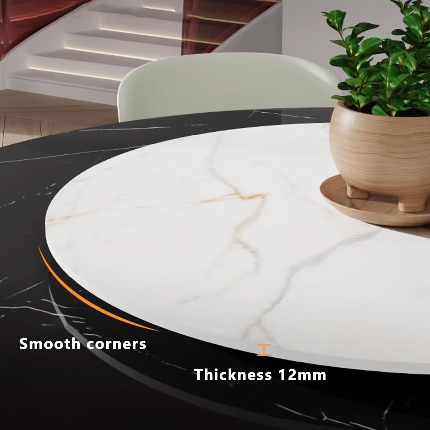 Plateau Tournant Rond Lazy Susan, Plateau Tournant en Ardoise, Assiette de Service Rotative à Texture Marbre, Rotation Silencieuse à 360°, Facile à Nettoyer(Matte White,60cm/24)