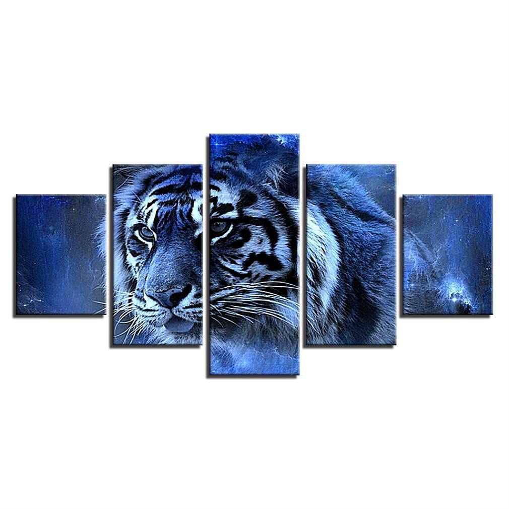 LHDLily Image Printed Hd On Canvas 5 Pieces Wall Artwork Print Picture Photo Wallpaper Mural Frame Canvas Posters Home Decoration Tiger