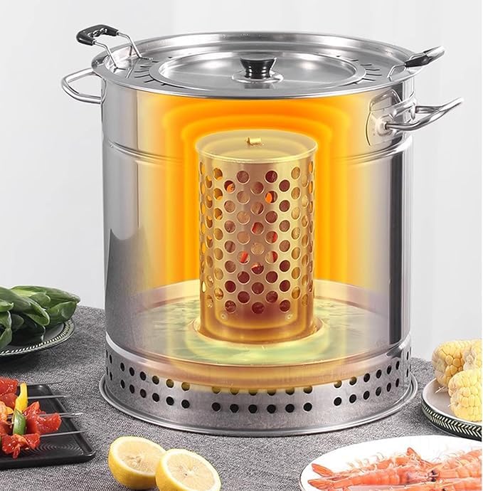 Griglia a carbone portatile senza fumo e affumicatore verticale per barbecue, barile in acciaio inox con torrefazione rotante per cucinare all'aperto