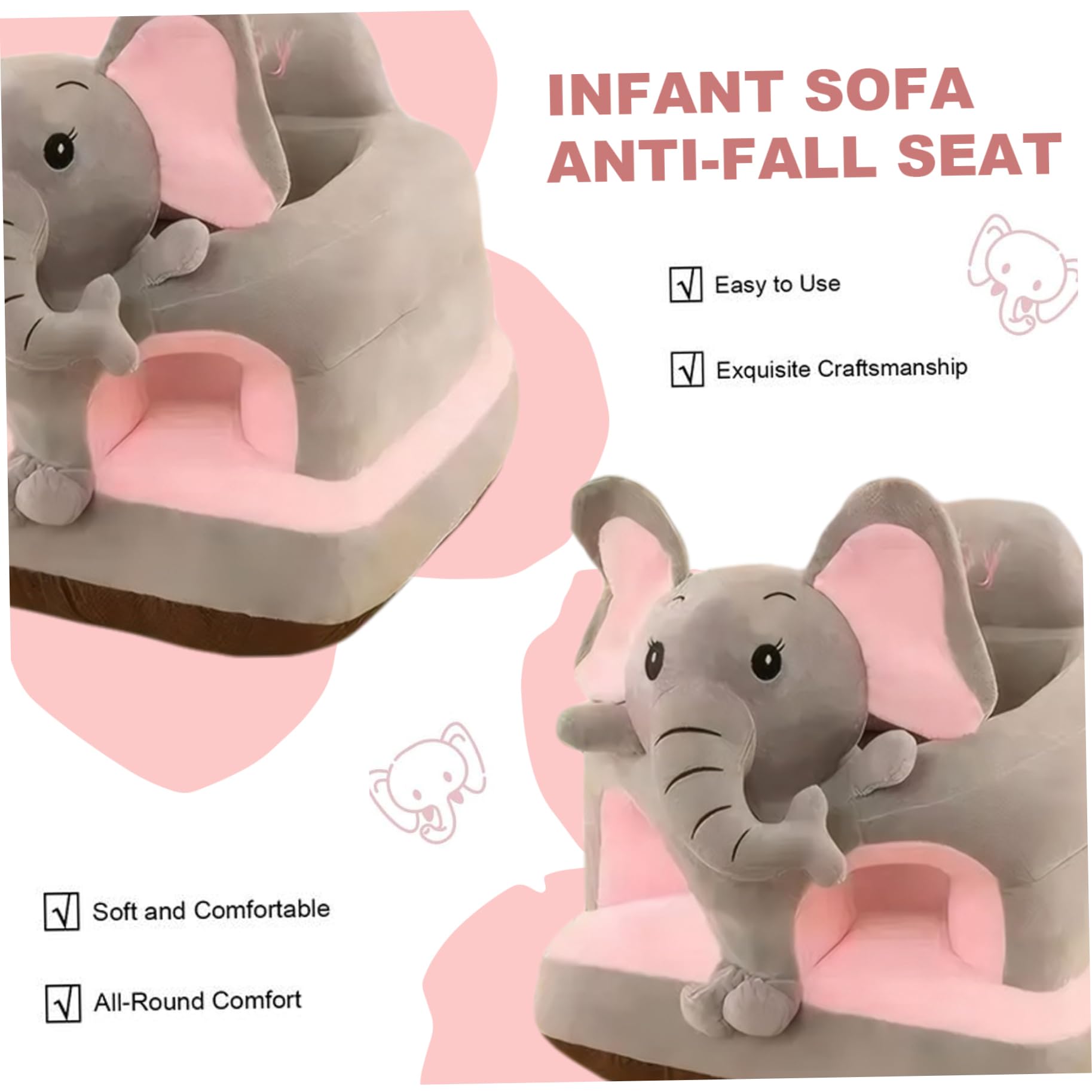 Seggiolone Sit Me Up Simpatico elefante grigio Seggiolone Sit Me Up da pavimento per bambino Seggiolino in peluche di supporto per bambini rimovibile e lavabile per la casa o il viaggio per l'uso quo