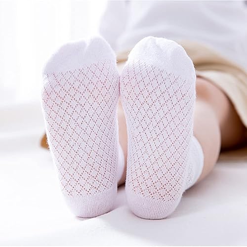 Miniatura 5 de Looching Paquete de 5 calcetines delgados de malla para bebés, niñas y niños, de algodón, color blanco, calcetines de tobillo invisibles 1-8T