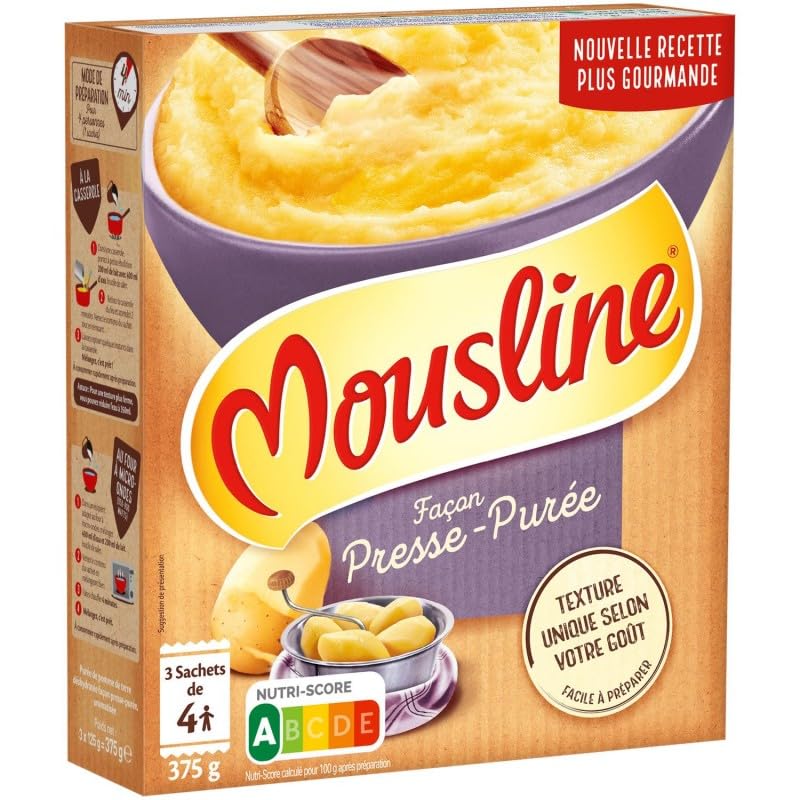 Innovation culinaire : Mousline Facile Presse-Purée 375g - Prête en 3 min ! Un délice crémeux pour 3 - Purée instantanée, perfectionnée. Secret pour une pur - Le Lot De 3