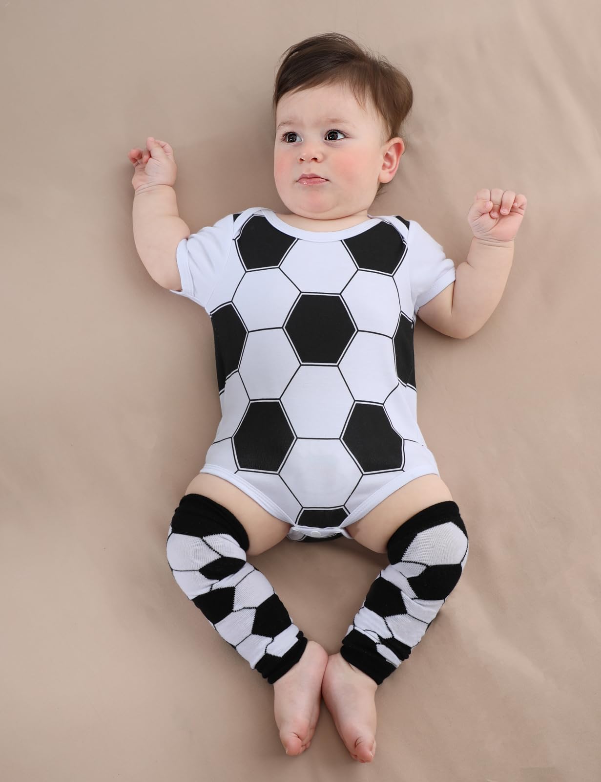 COSLAND Baby Soccer Outfit Infant Boys Cotton Bodysuit, White, 0-3 Months