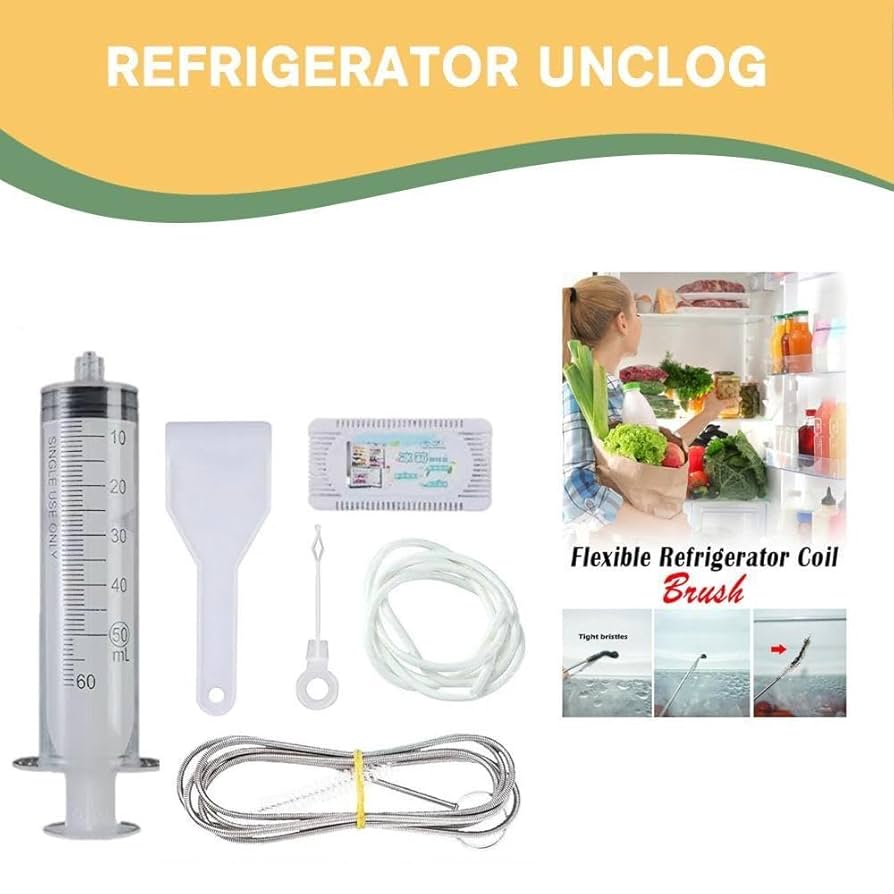 IDECO Refrigerator Drain Dredge Cleaning Set Long Flexible Brush Fridge