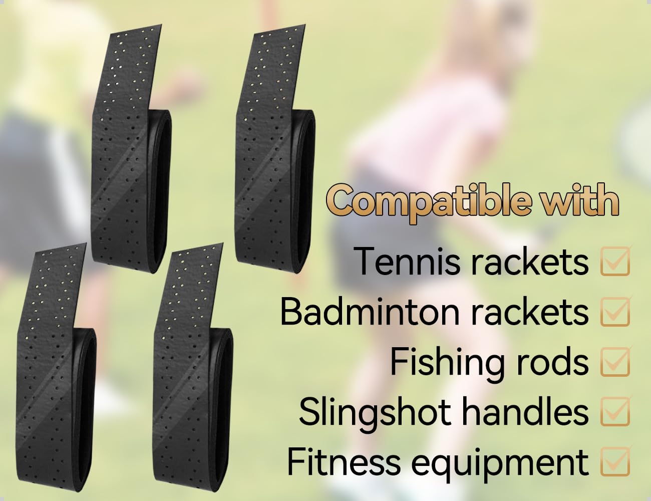 Cintas de Agarre para Raquetas de Tenis Antideslizantes Autoadhesivas Paquete de 4 Negro