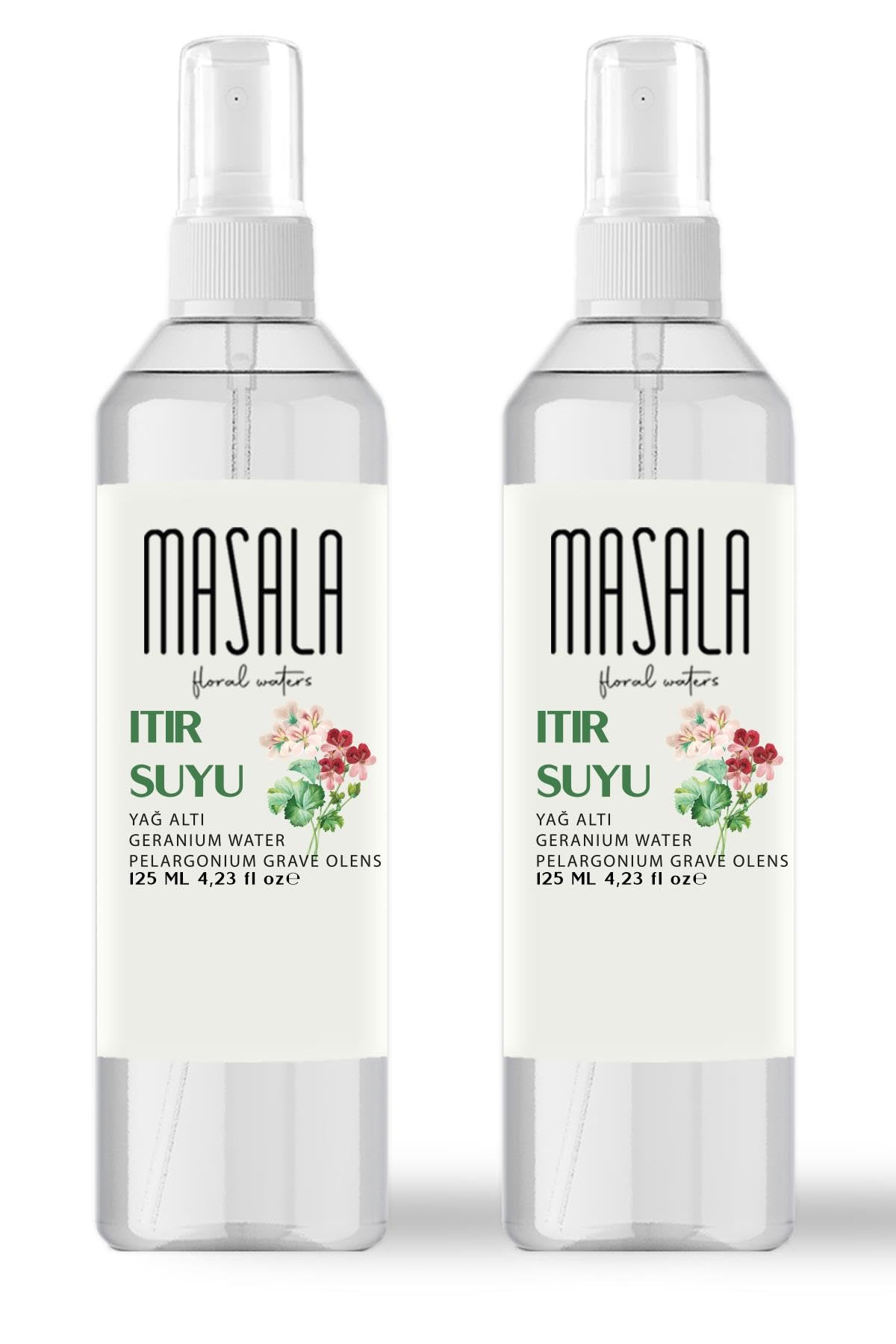Masala 2 Adet Saf Itır Suyu (Sardunya) 125 ml%100 Doğal Yağlı Hidrosol - Tonik Geranium Floral Water Hydrosol Tonic