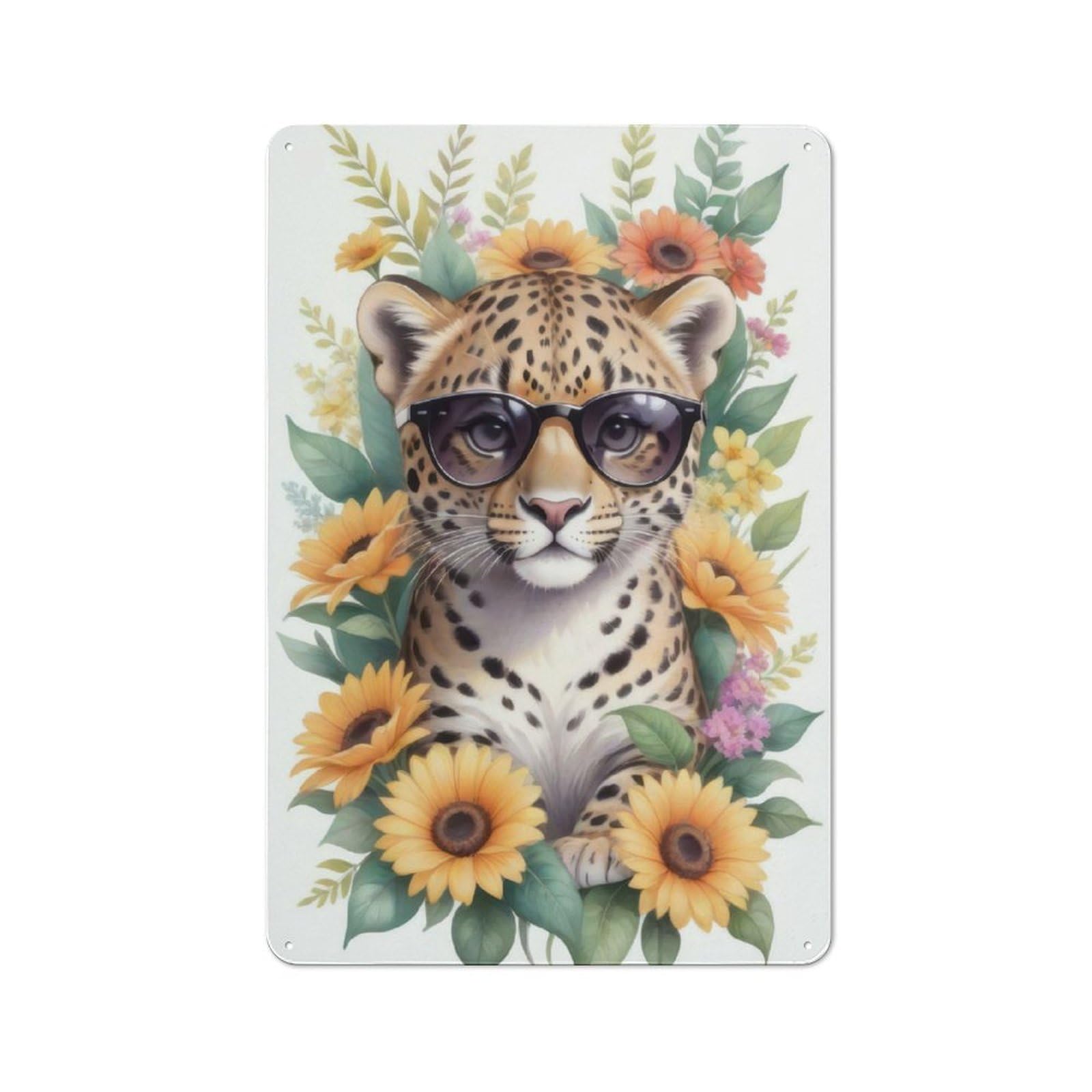 Junmoney Cute Watercolor Leopard Country Vintage Metal Wall Decor 30X20cm, Farmhouse Metal Sign For Kitchen, Cottage, Porch Or Garden Room