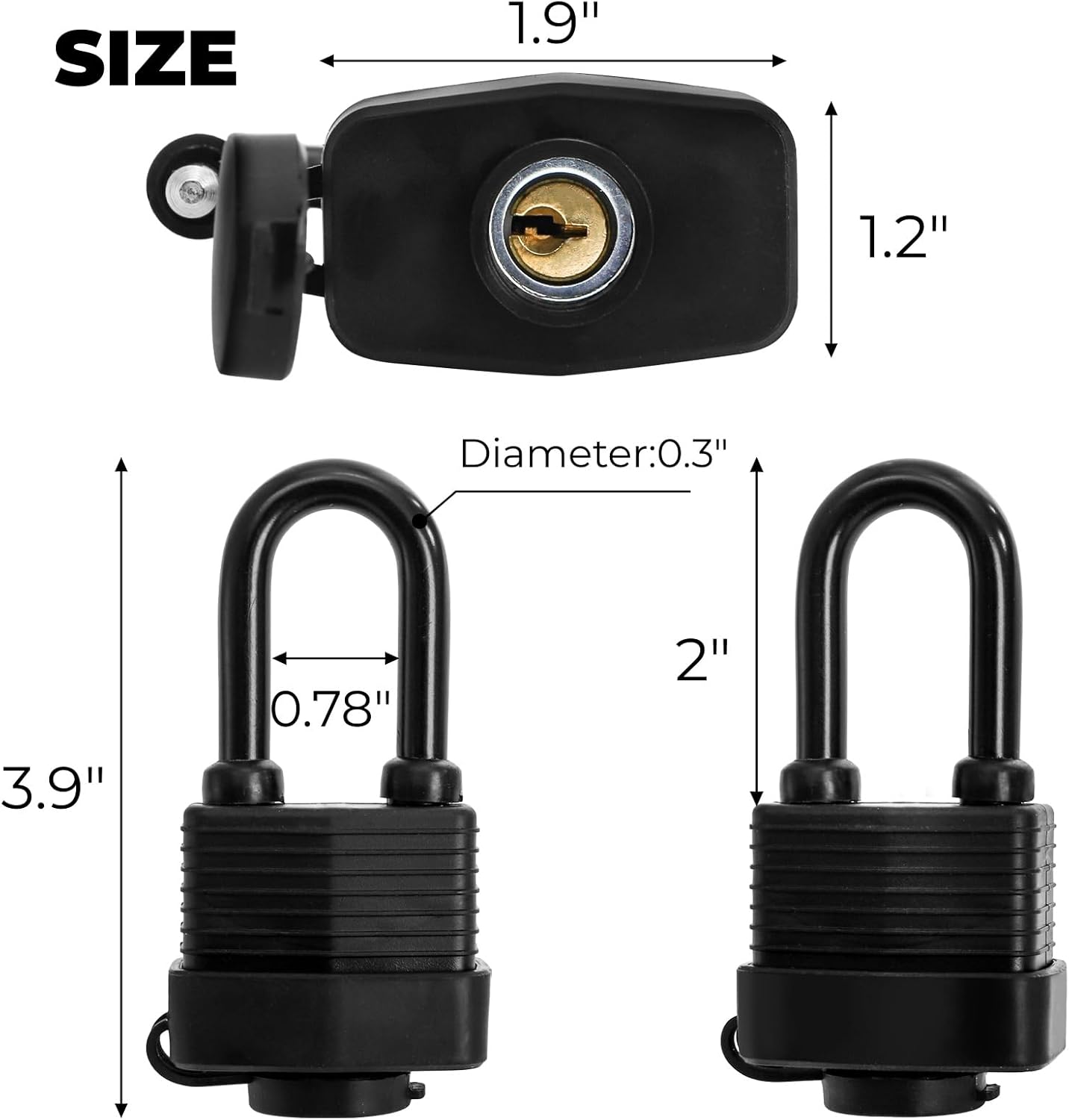 Hiceeden 6 Pack Waterproof Keyed Alike Padlocks, Heavy Duty Long Padlock Set with Same Key, Laminated Steel Locks with Cover for Gate, Fence, Sheds, Storage Unit, Black