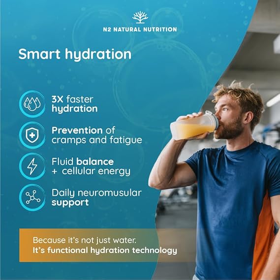 Electrolytes sugar free, 45 days of hydration. Powder drink with chloride, potassium, sodium, calcium and magnesium. Restoration and energy. N2 Natural Nutrition