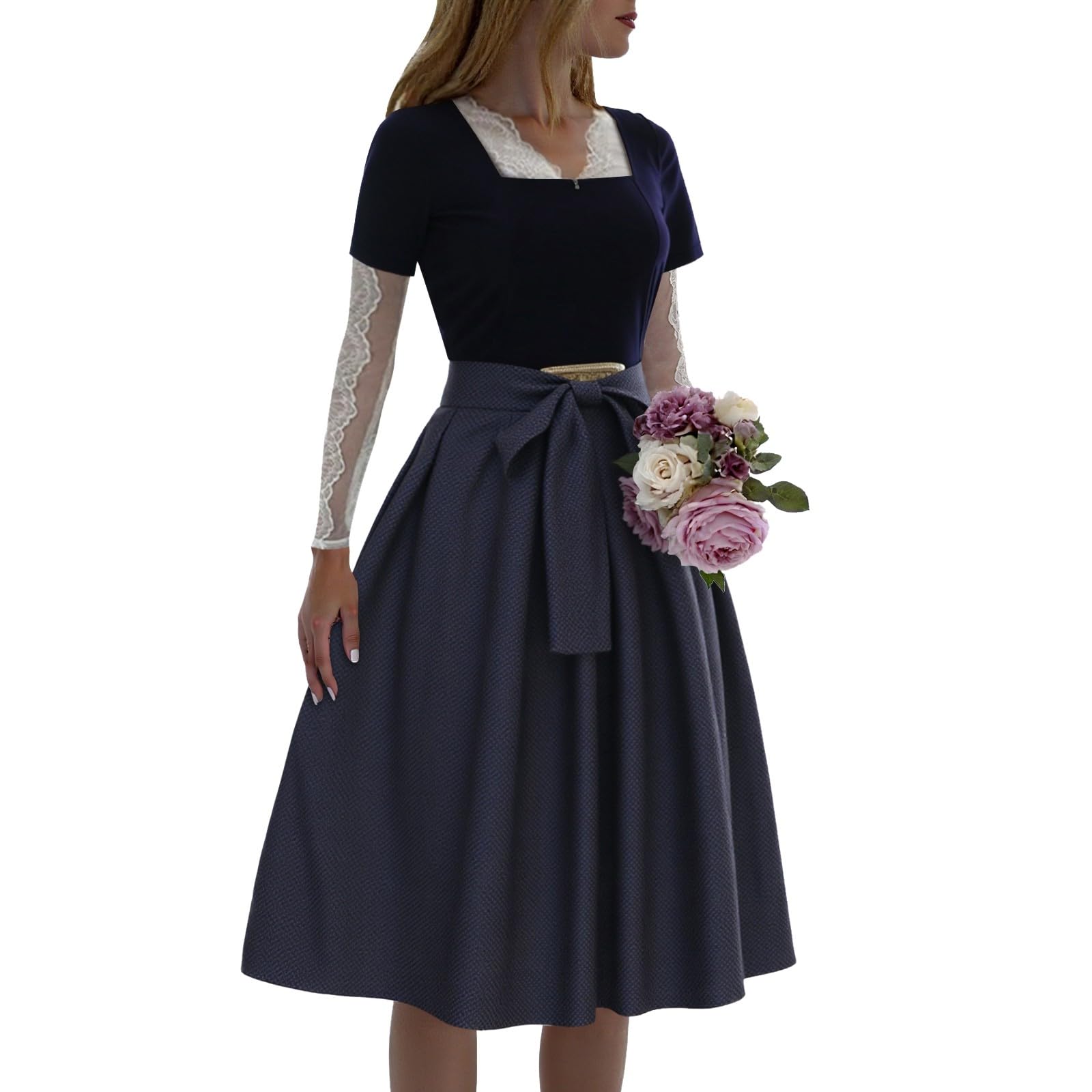 Knielanges Dirndl Jungen Halloween-Kostüm Cosplay Kostüm Deutsches Bierfest-Kostüm für Damen, bayerisches Dirndlkleid, Cosplay-Outfit, traditionelles Oktoberfest-Dorfmädchen-Set mit Rock Mittelalterli