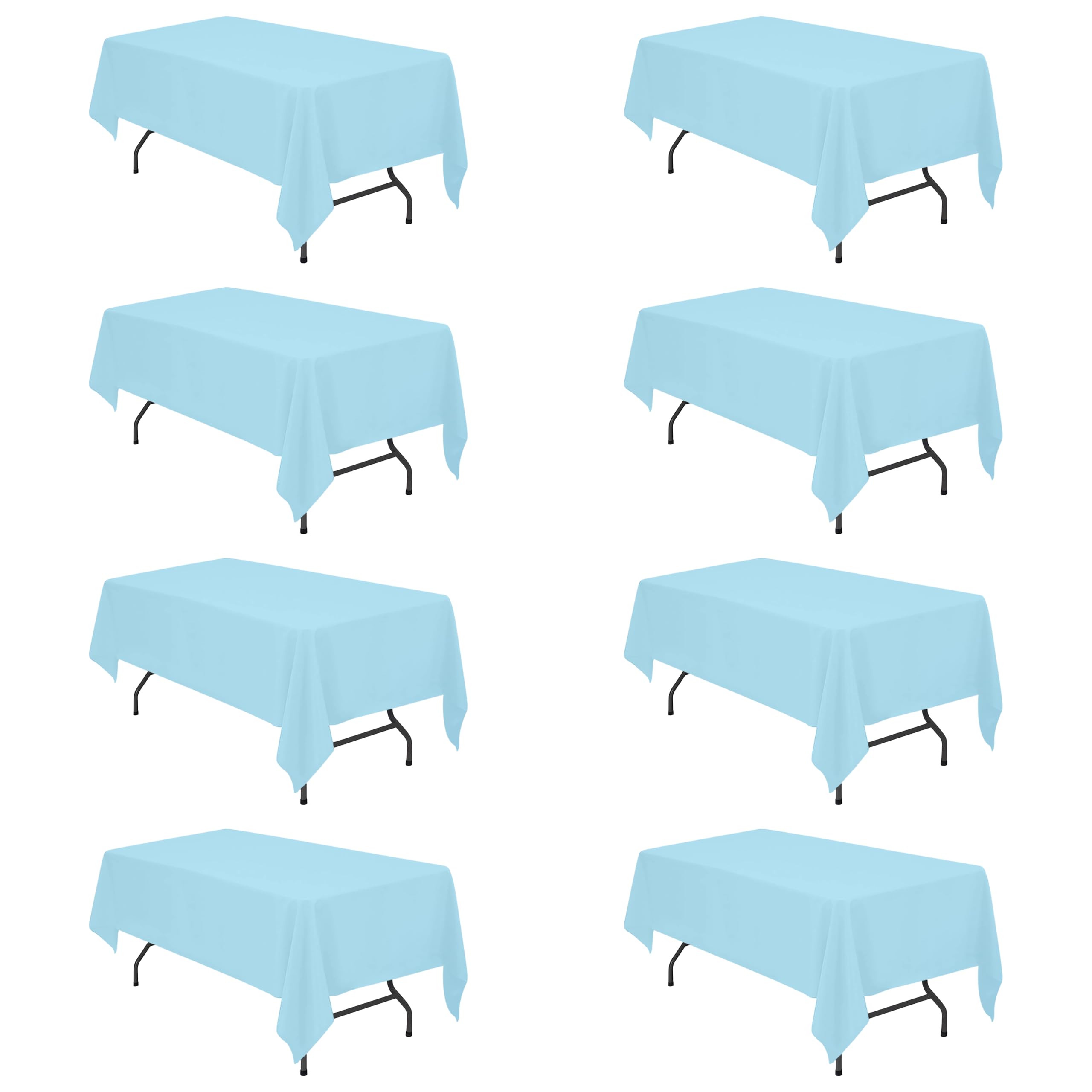 BRILLMAX 8 Pack Light Blue Tablecloths for 6 Foot Rectangle Tables 60 x 102 Inch - 6ft Rectangular Bulk Linen Polyester Fabric Washable Cloth Cover