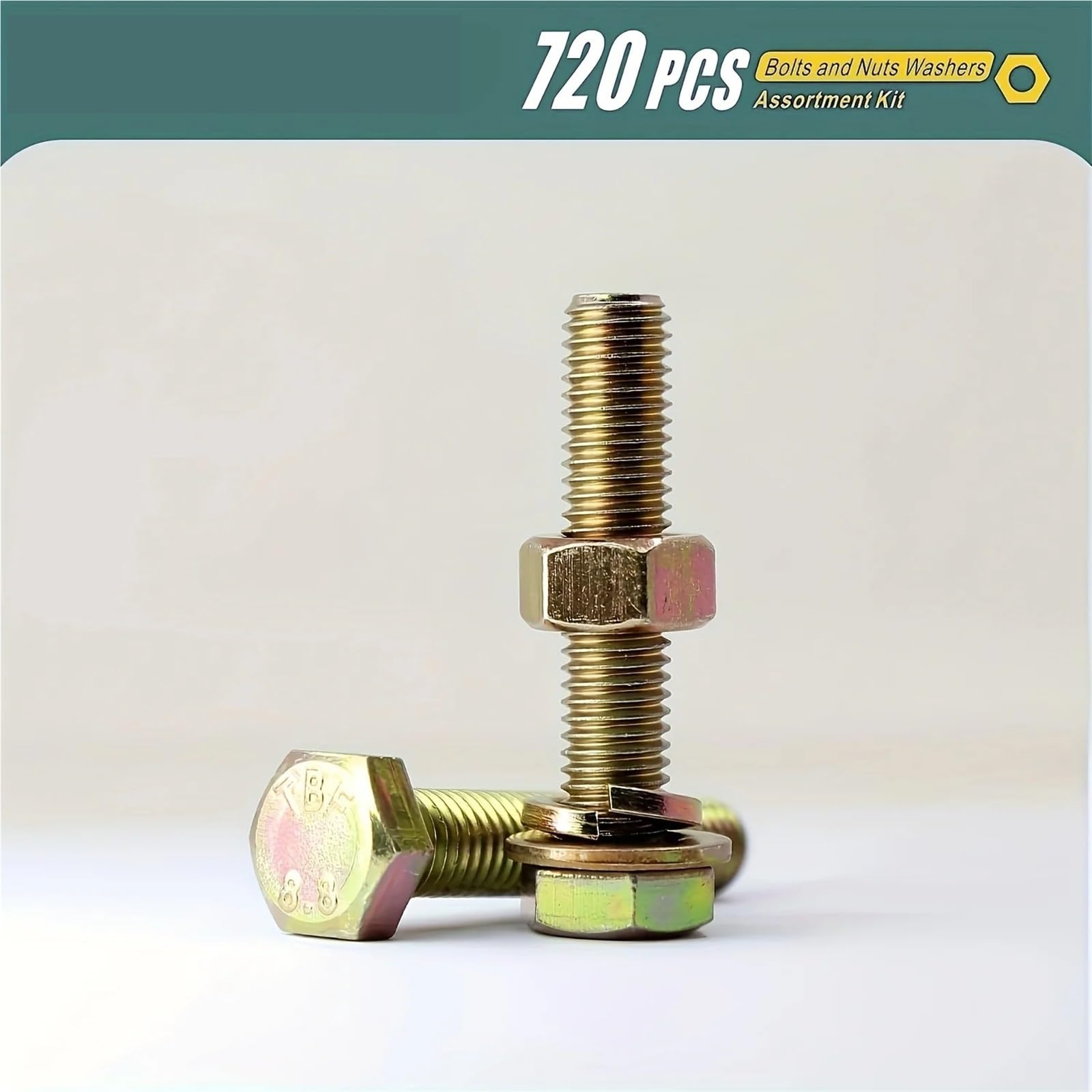 Ensemble de Boulons et Écrous Assortiment de 720 boulons et écrous M4, M5 M6, en acier allié grade 8., vis hexagonales, rondelles, 15 tailles standard incluses