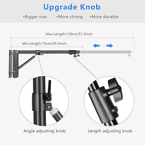 Miniatura 4 de Anillo de luz de pared con base triangular, 51 pulgadas/51.2 in de longitud, soporte ajustable de rotación flexible de 180°, brazo de brazo de