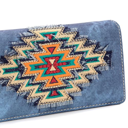 Montana West Embroidered Aztec Wallet for Women Western Denim Clutch Long Bifold Purse with Card Holder4