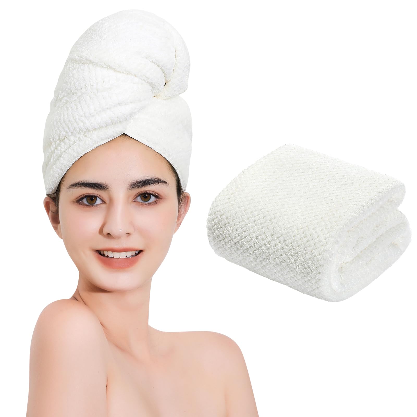 Laojbaba Microfiber Hair Towel Quick Dry Hair Towel Hair Drying Towels Suitable for All Kinds of Hair Ultra Absorbent Long and Thick Hair 20X40inch White (1pcs)