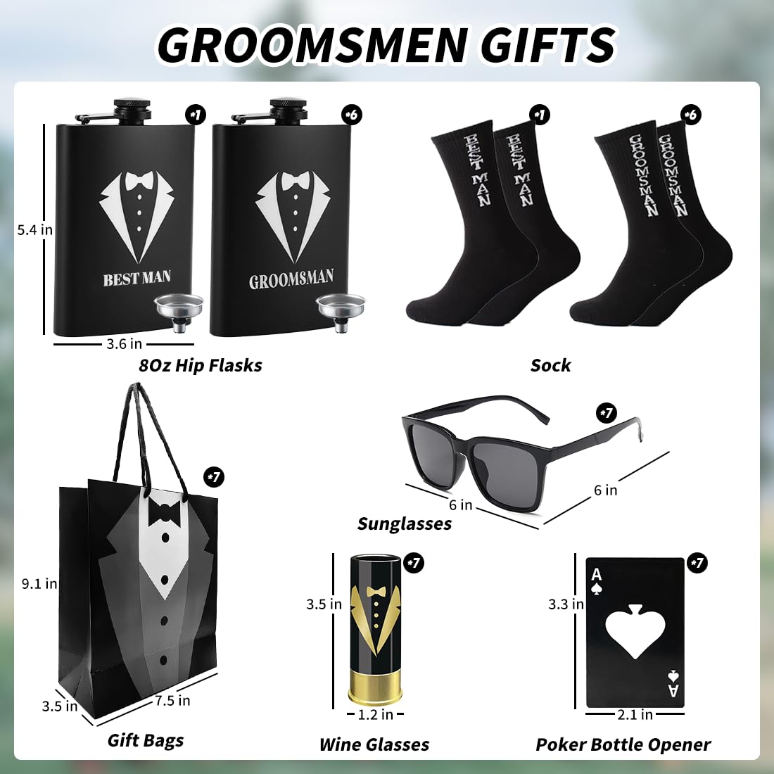 42PCS Groomsmen Proposal Gift: Stainless Steel Butt Bottle, Best Man Cup, Best Man Socks, Glasses, Stainless Steel Bottle Opener, Best Man Gift Bag