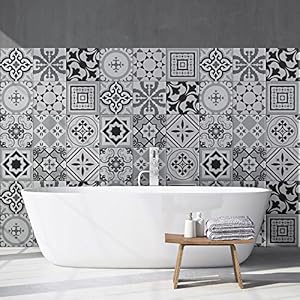 RE-COVERTILES – Tegelstickers Badkamer en Keuken 10 Pcs 20×20 cm – PS00096 Wanddecoratie van PVC Waterbestendig Tegels Mozaïek Cementtegels in Azulejos-stijl
