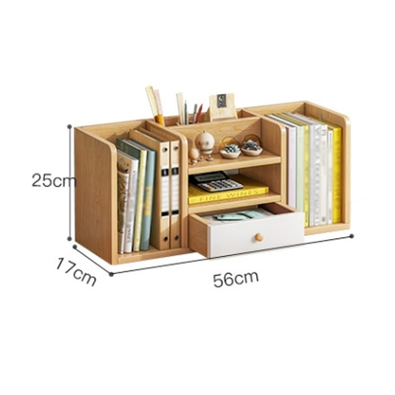 Bücherständer Schreibtisch-Bücherregal aus Holz mit 1 kleinen Schubladen, Schreibtisch-Organizer-Regal und Präsentationsregal, Aufbewahrungsregal, Bücherregal for Büro, Heimdekoration, Küchenarbeitspl