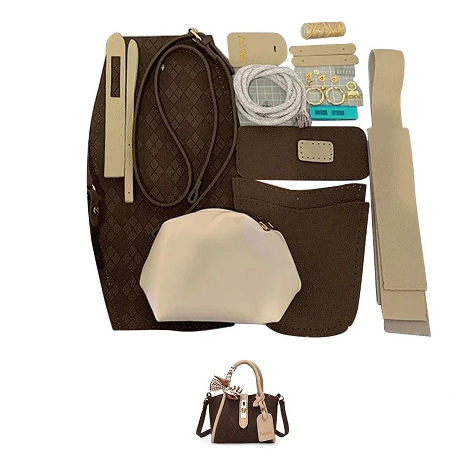 LYHYDMA Diy bag making kit DIY Sewing Handmade Bag Set Shloulder Straps Leather Bag Making Kit Hand Stitching Accessories For Women's Handbag(Num5 Brown)