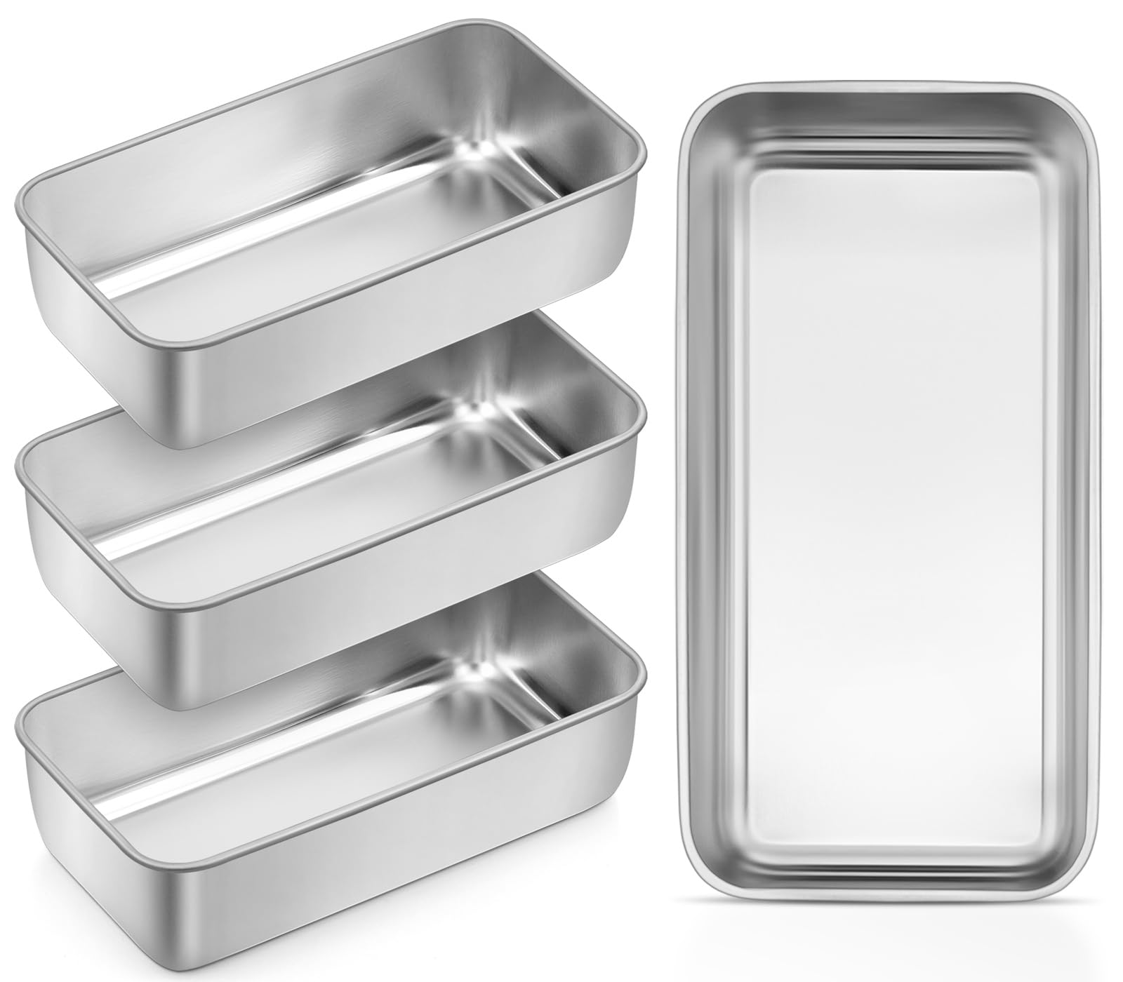 Leonyo Set di 4 teglie per il pane da 22,9 x 12,7 cm, in acciaio inox resistente, per polpettone, torte, brownie, lasagne, lavabili in lavastoviglie e utilizzabili in forno