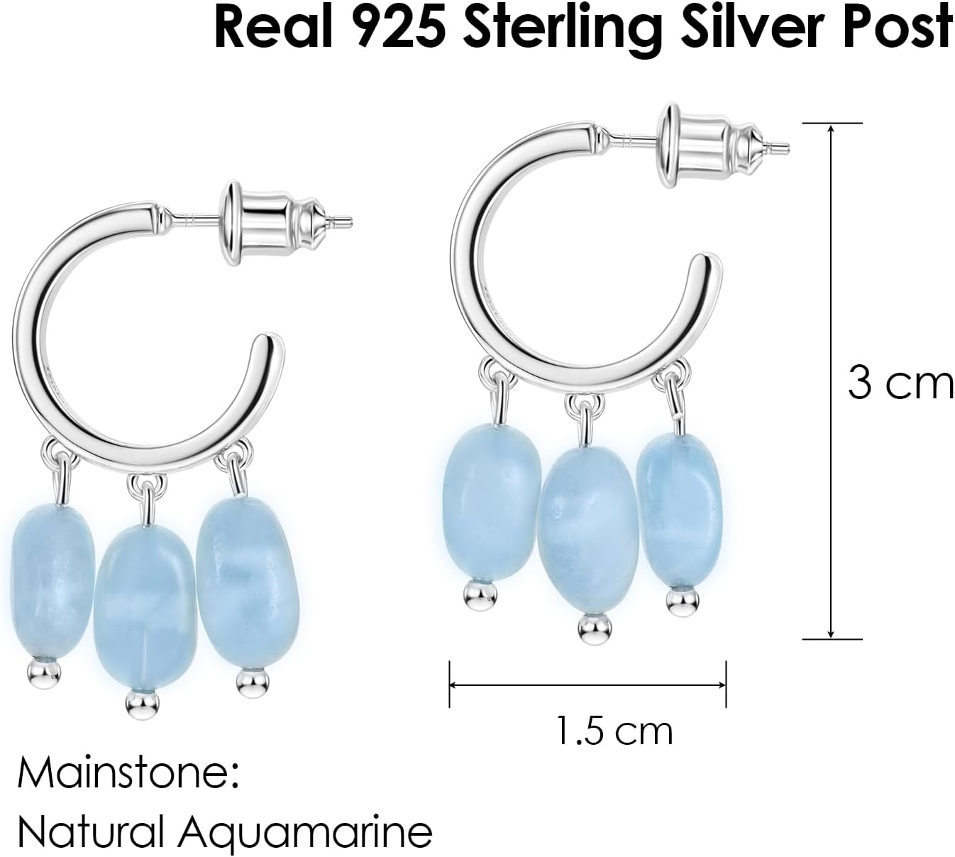Michooyel Dangle Drop Earrings 925 Sterling Silver Post Dainty Birthstone Jewelry for Women Prehnite Aquamarine - Image 3