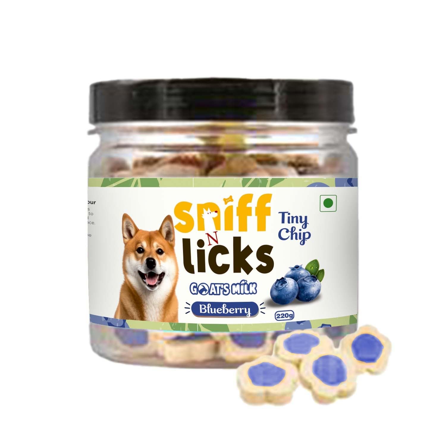 SniffNLicks Dog Treats, Tiny CHIP for Adult Dog and Puppy Bites with Blueberry & Goat Milk Flavour, 220g (Pack of 1)