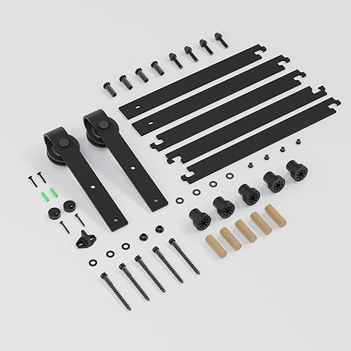 Miniatura 7 de AONAYIOA Kit de herrajes para puerta de granero de 6.6 pies, kit de herrajes para puerta corrediza de granero, riel para puerta de granero, fácil de