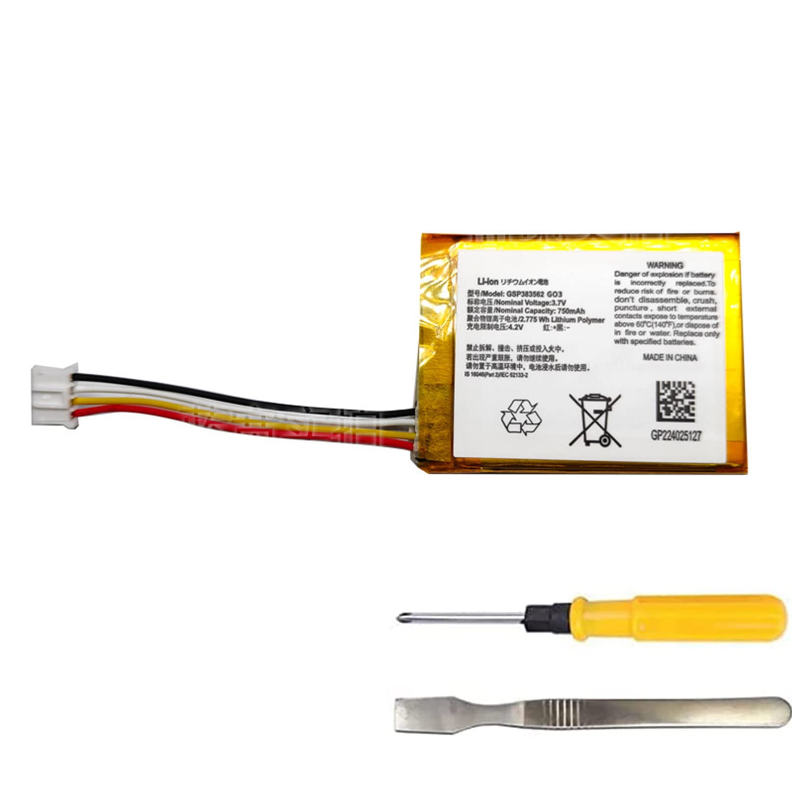 CAESEAYORK 3.7V 750mAh 2.775Wh Li-ion Replacement Battery for JBL GO 3, GO3;324054;1ICP4/41/55 Battery