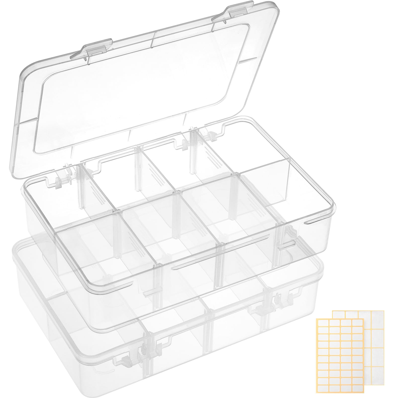 QUEFE Bead Organizer Box 2 Pack 8 Grid Plastic Tackle Box Storage Dividers