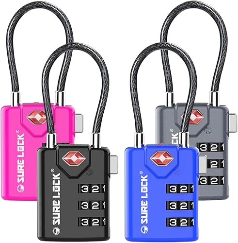 Vista 70 de SURE LOCK Cerraduras de equipaje de viaje compatibles con TSA, indicador de inspección, diales de fácil lectura, paquete de 2, NEGRO 2 PACK, serio