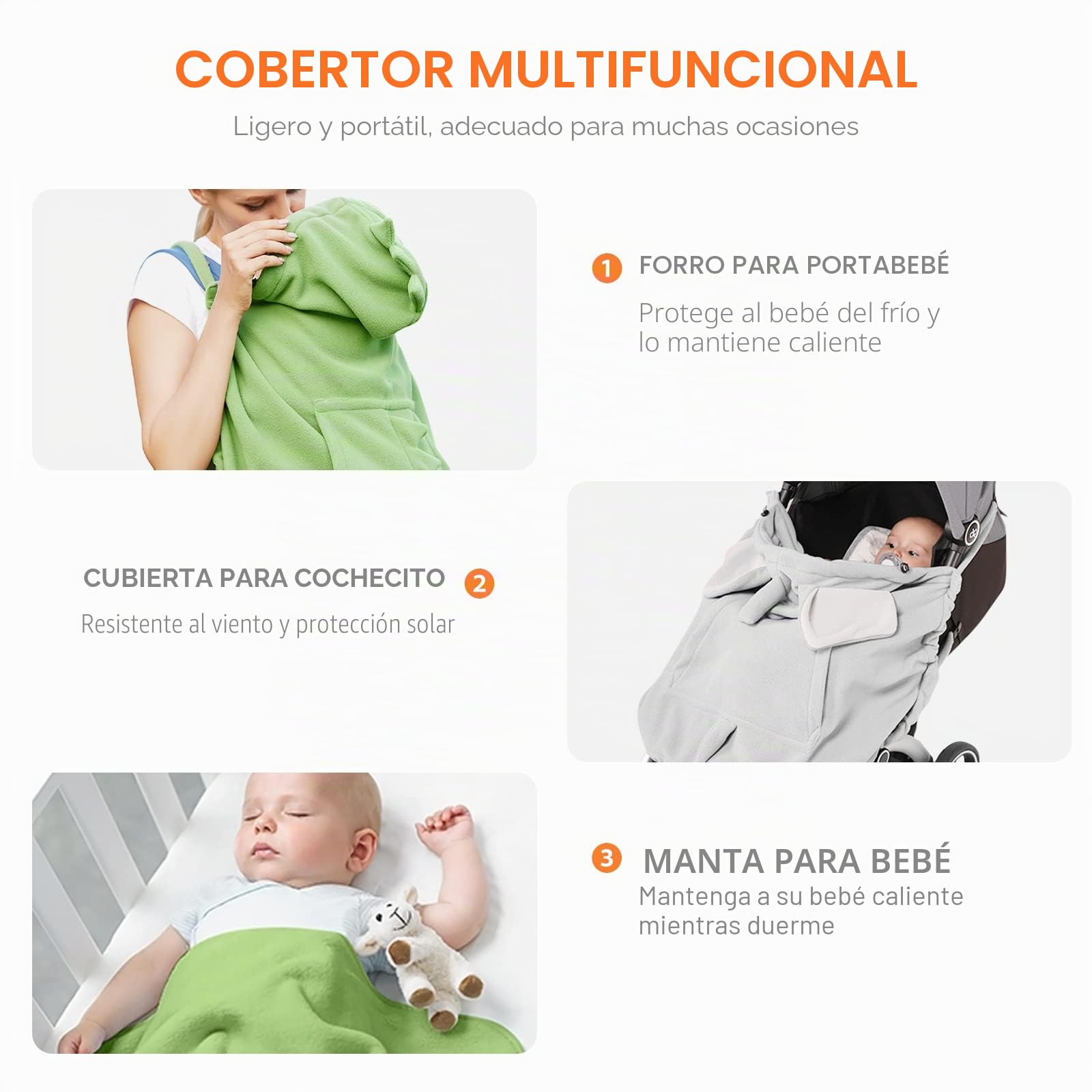 SONARIN Funda para Portabebé Cálido,Cubierta del Portabebés Encapuchado Universal A Prueba de Viento Capa de Invierno para Portador de Bebé All Seasons(Verde)