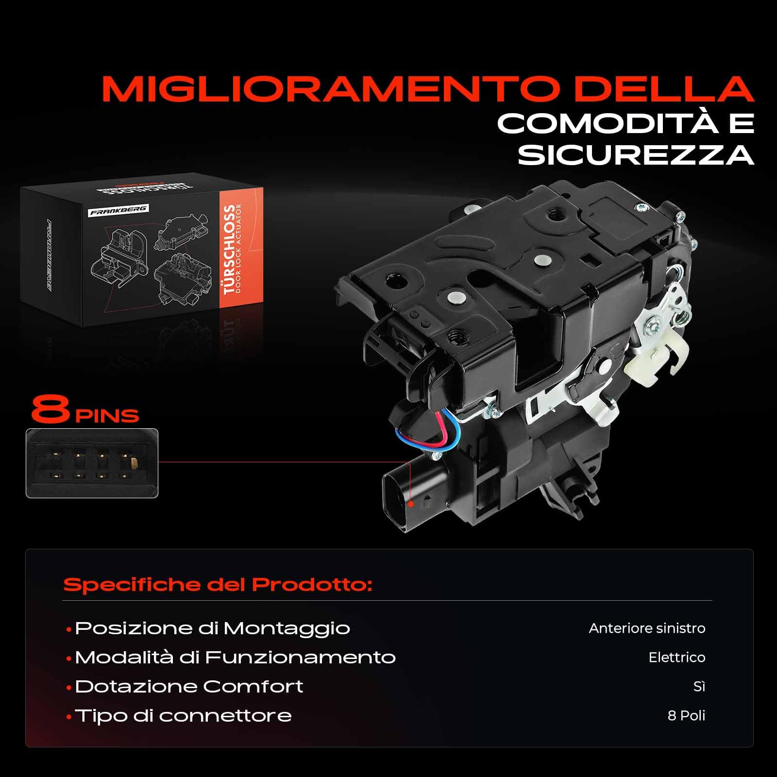 Frankberg Serratura porta serratura auto Anteriore sinistro Compatibile con Golf IV 1J1 L.u.p.o 6E1 6X1 Golf IV Variante 1J5 P.a.s.s.a.t Variante 3B5 P.a.s.s.a.t Variante 3B6 Replace# V10-85-6346