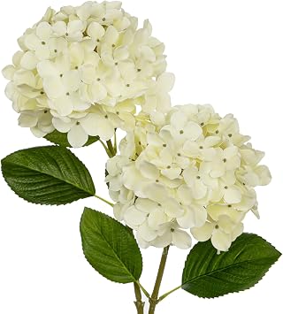 Briful Hydrangea Artificial Flowers Real Touch Hydrangeas Flowers 24.8" Tall Fake Flowers Hydrangea Plants with Long Stem Beige Artificial Flowers Outdoor, Garden Wedding, Home Decor