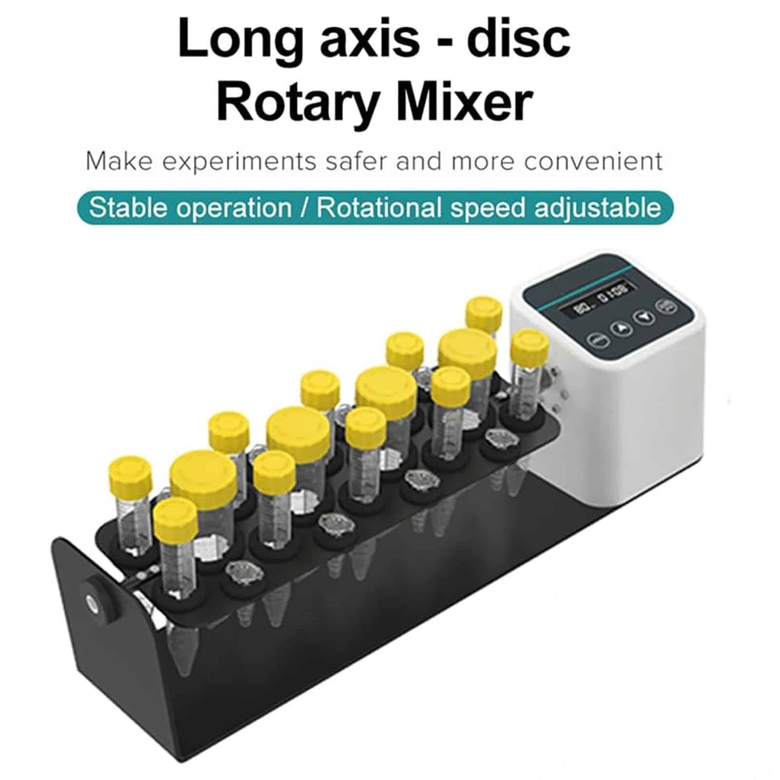 Digitaler Labor-Orbitalschüttler mit langer Achse, Mehrzweckoszillator, einstellbare Drehzahl 20-80 U/min, mit Zeitschaltuhr, geeignet für: 2/5/10/15/50 ml (Reagenzgläser/Zentrifugenröhrchen