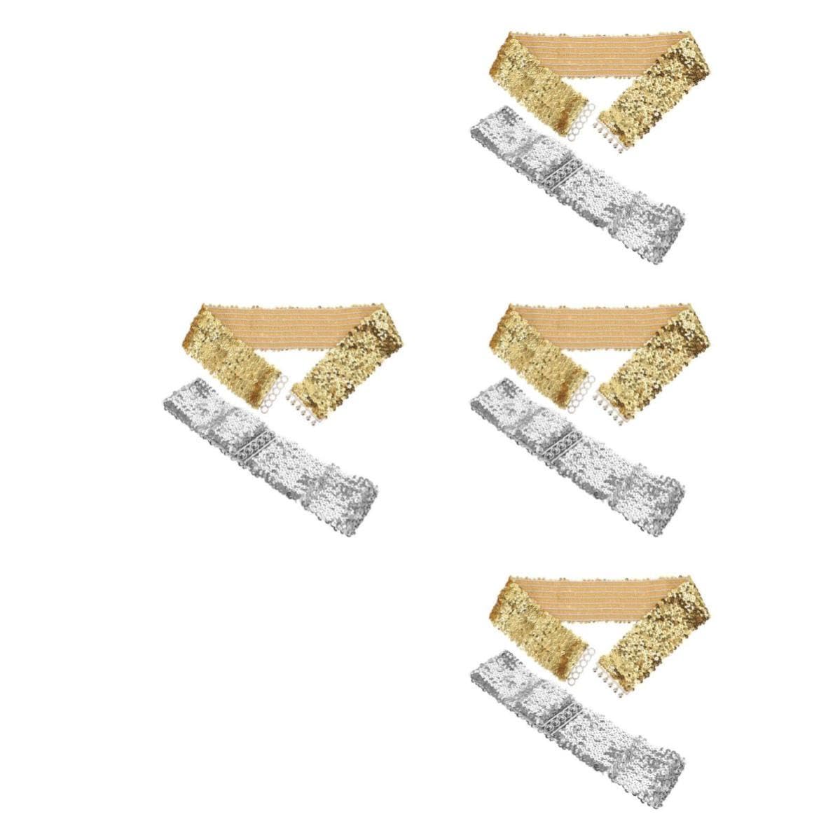 Healeved 8 Piezas Cinturón Elástico de Lentejuelas para Mujer, Ajustable Acentúa Curvas, Adecuado para Fiestas y Carnavales, Tejido y Aleación de Zinc