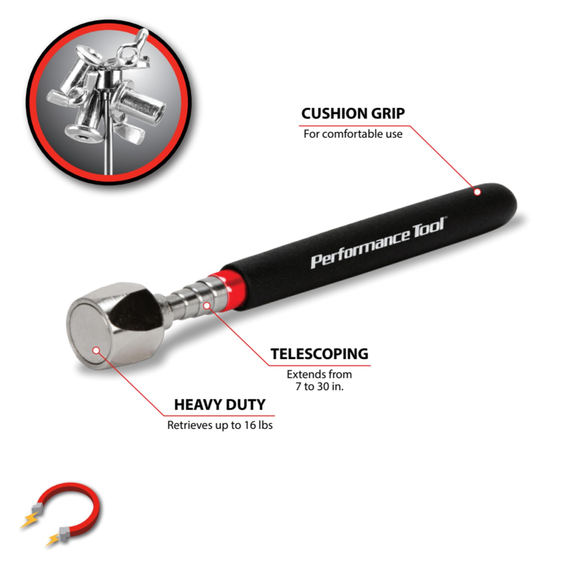 Performance Tool W9115 Magnetisches Greifwerkzeug, 7,3 kg, ausziehbar von 17,8 cm bis 76,2 cm